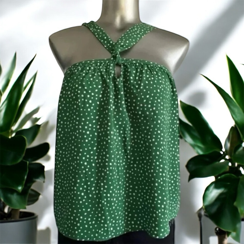 Green Polka Dot Halter Tie Strap Top - Women